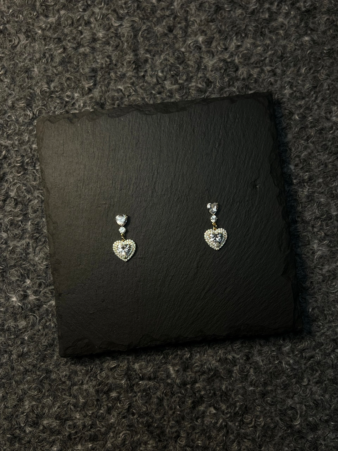 Heart - shaped Diamond Drop Stud Earrings