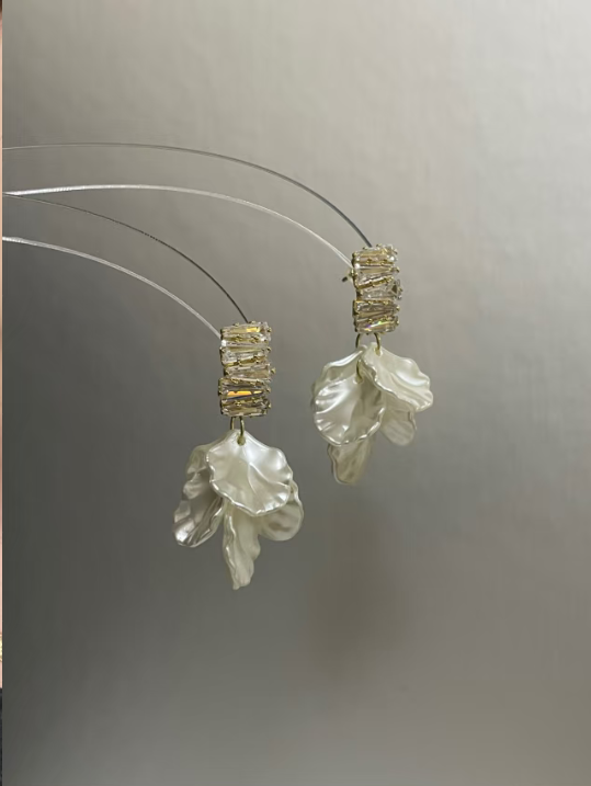Diamond - decorated Petal Drop Earrings