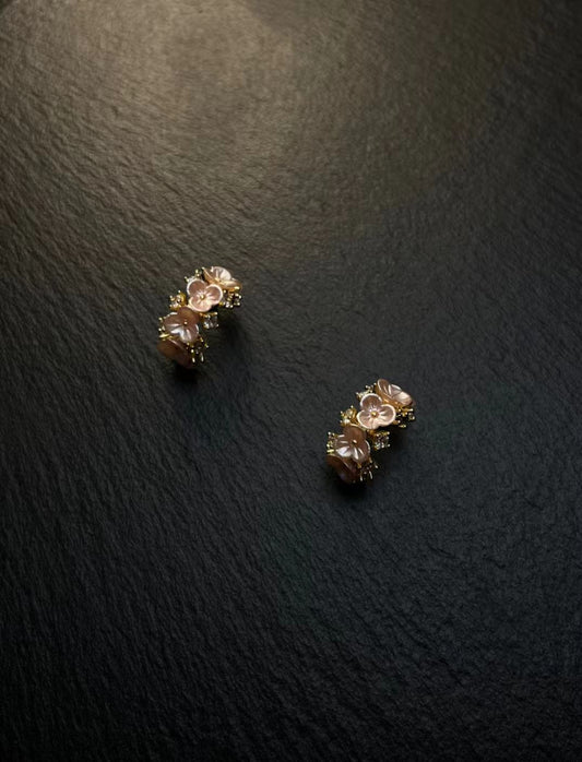 Flower - shaped Diamond - inlaid Huggie Earrings