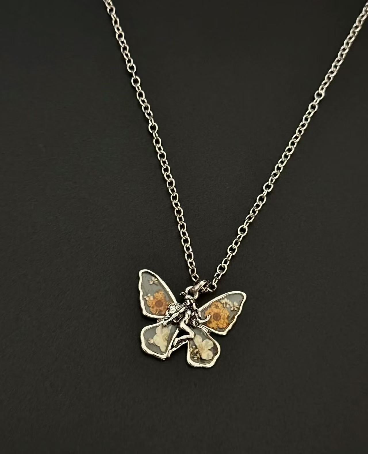 「Butterfly」蝴蝶干花｜项链
