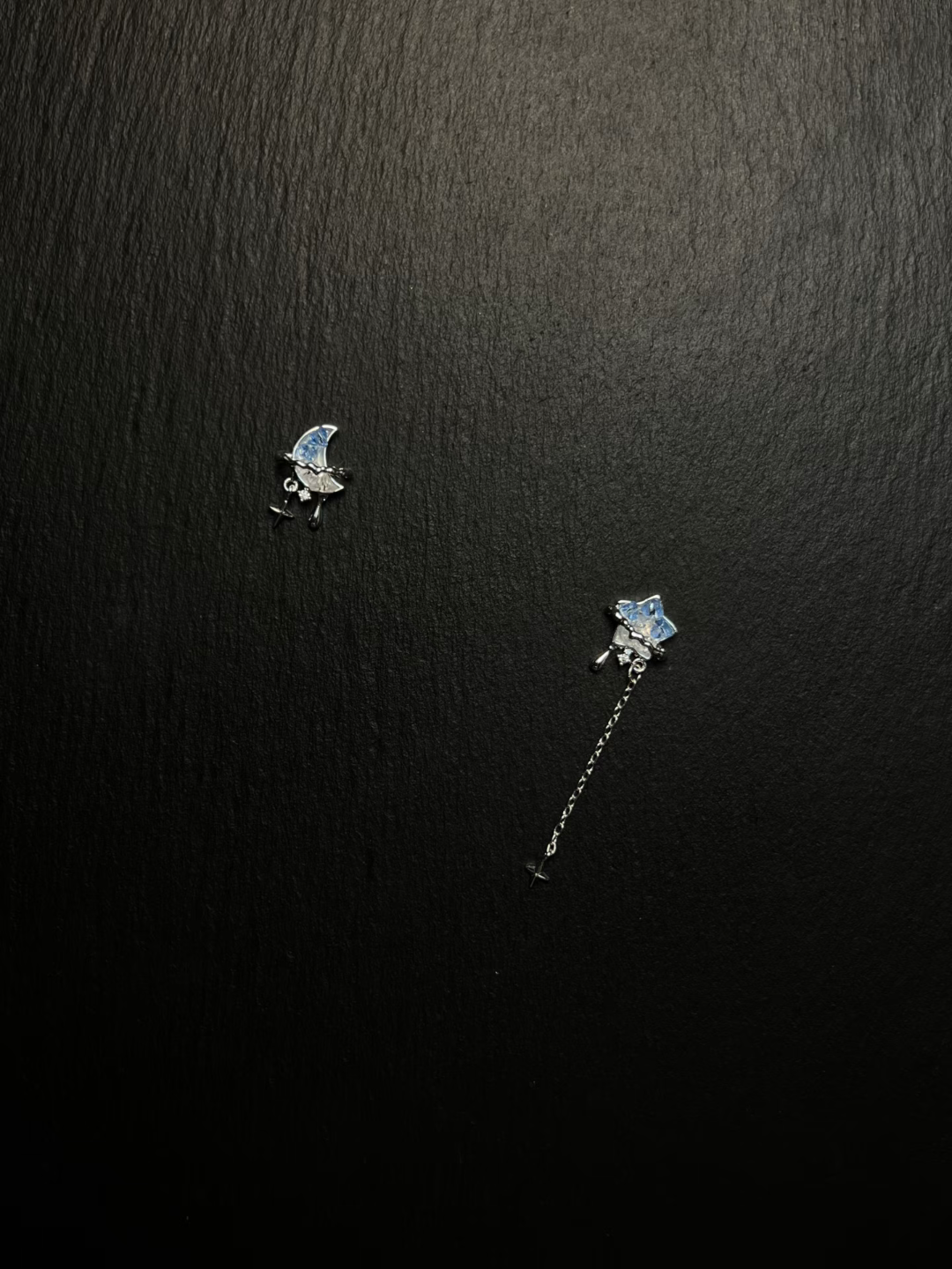 Asymmetric Moon & Star Stud Earrings