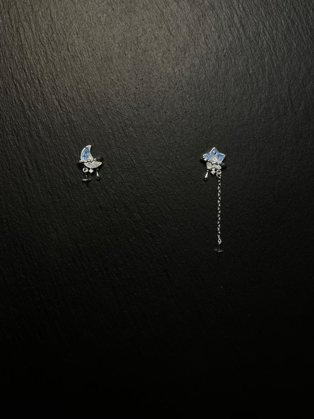 Asymmetric Moon & Star Stud Earrings