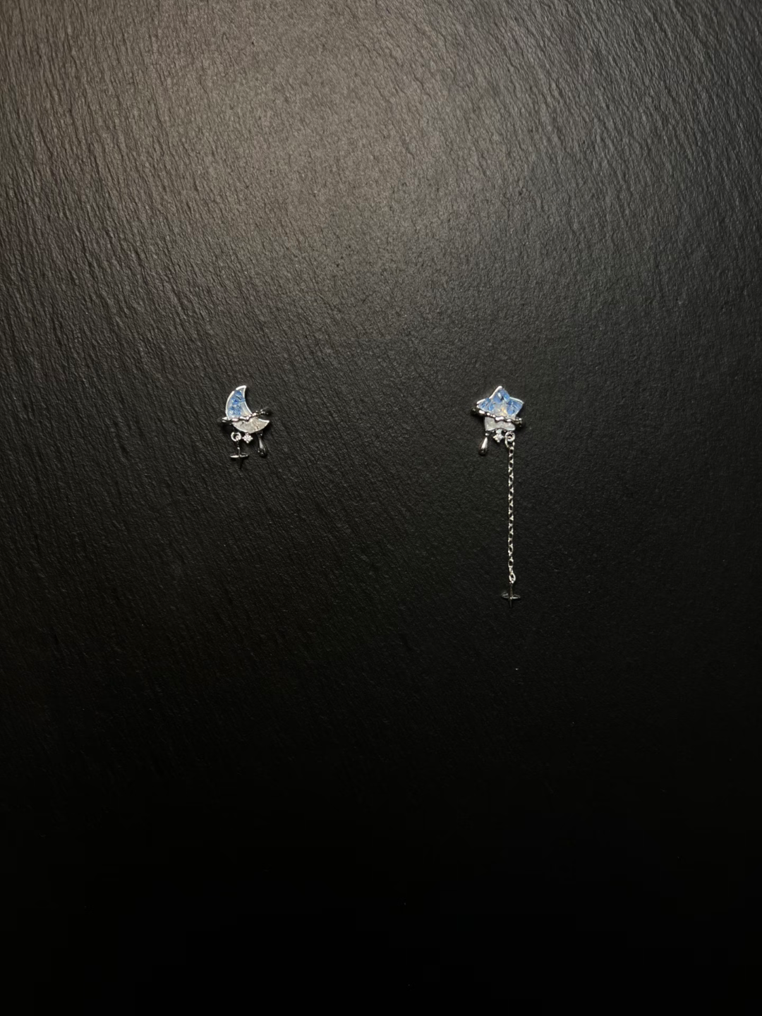 Asymmetric Moon & Star Stud Earrings