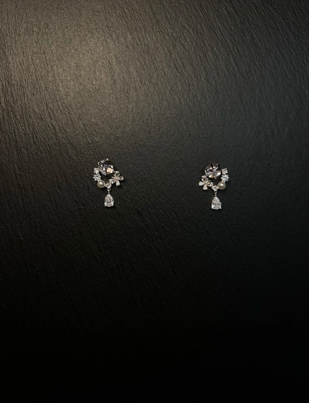 Purple Diamond & Pearl Teardrop Earrings