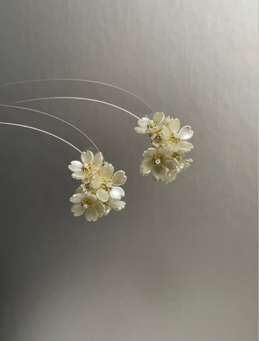 Cream - colored Flower Cluster Earrings