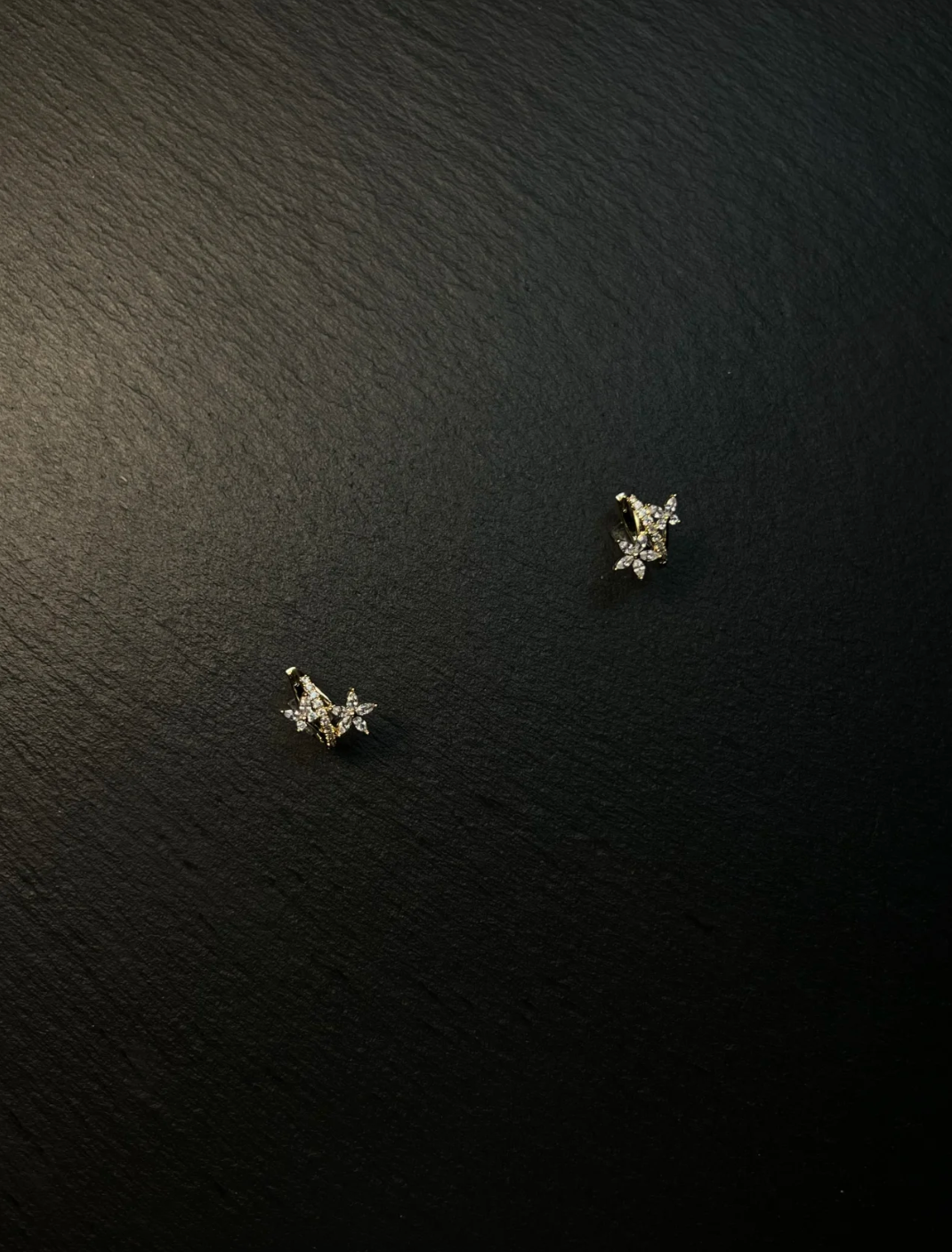 Diamond - decorated Flower Huggie Earrings