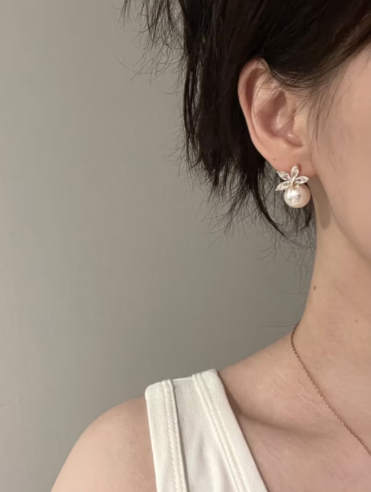 Diamond - decorated Cross Drop Earrings