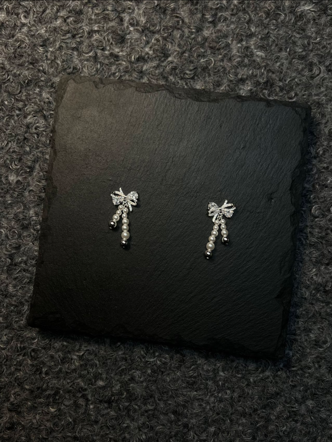 Diamond Bowknot & Pearl Stud Earrings