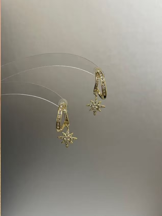 Diamond - decorated Starburst Huggie Earrings