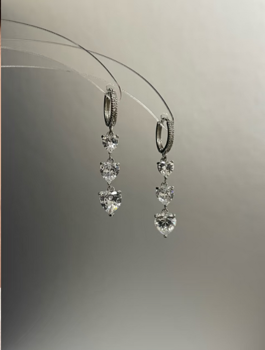 Heart - shaped Diamond Drop Hoop Earrings