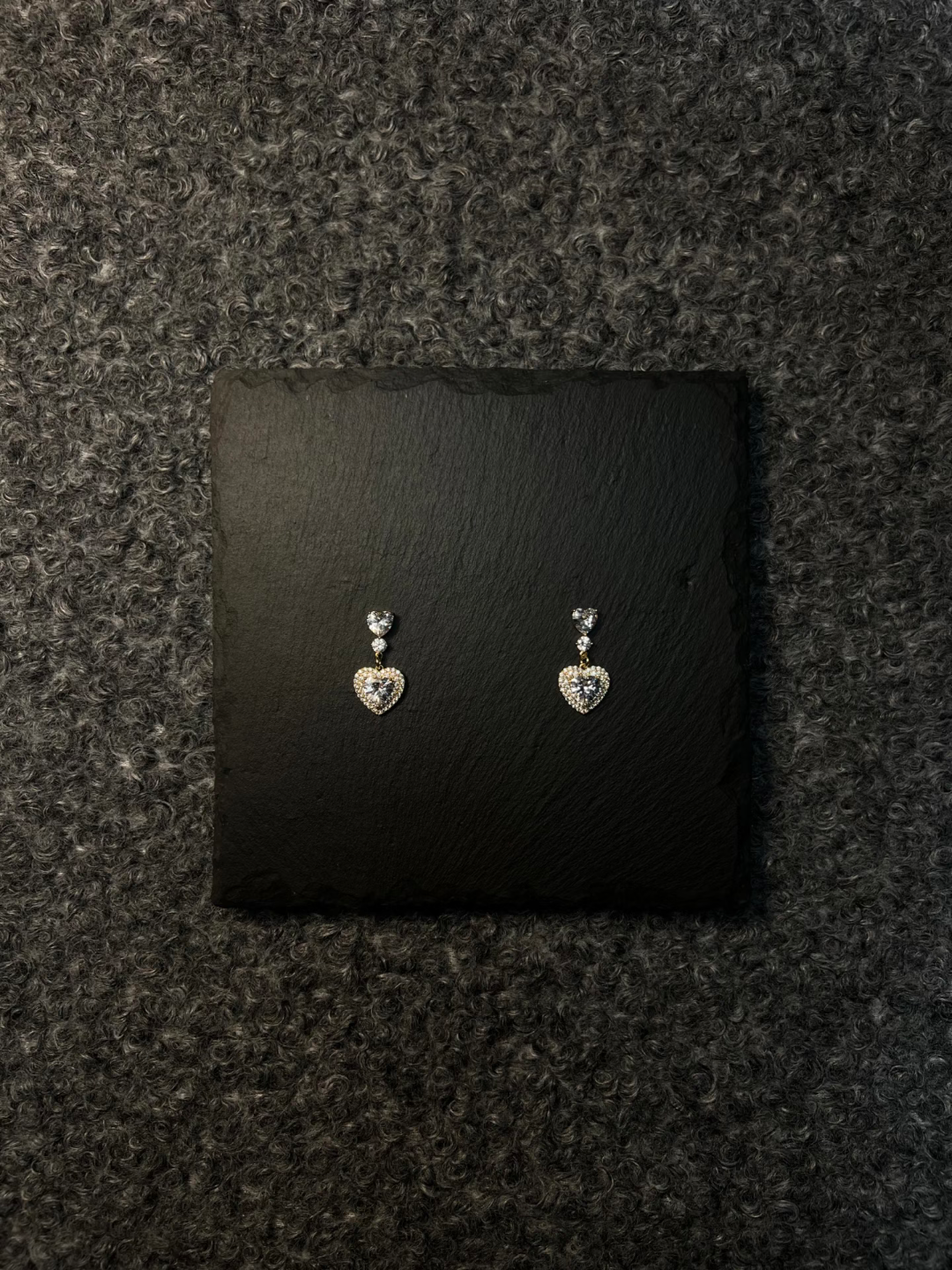 Heart - shaped Diamond Drop Stud Earrings