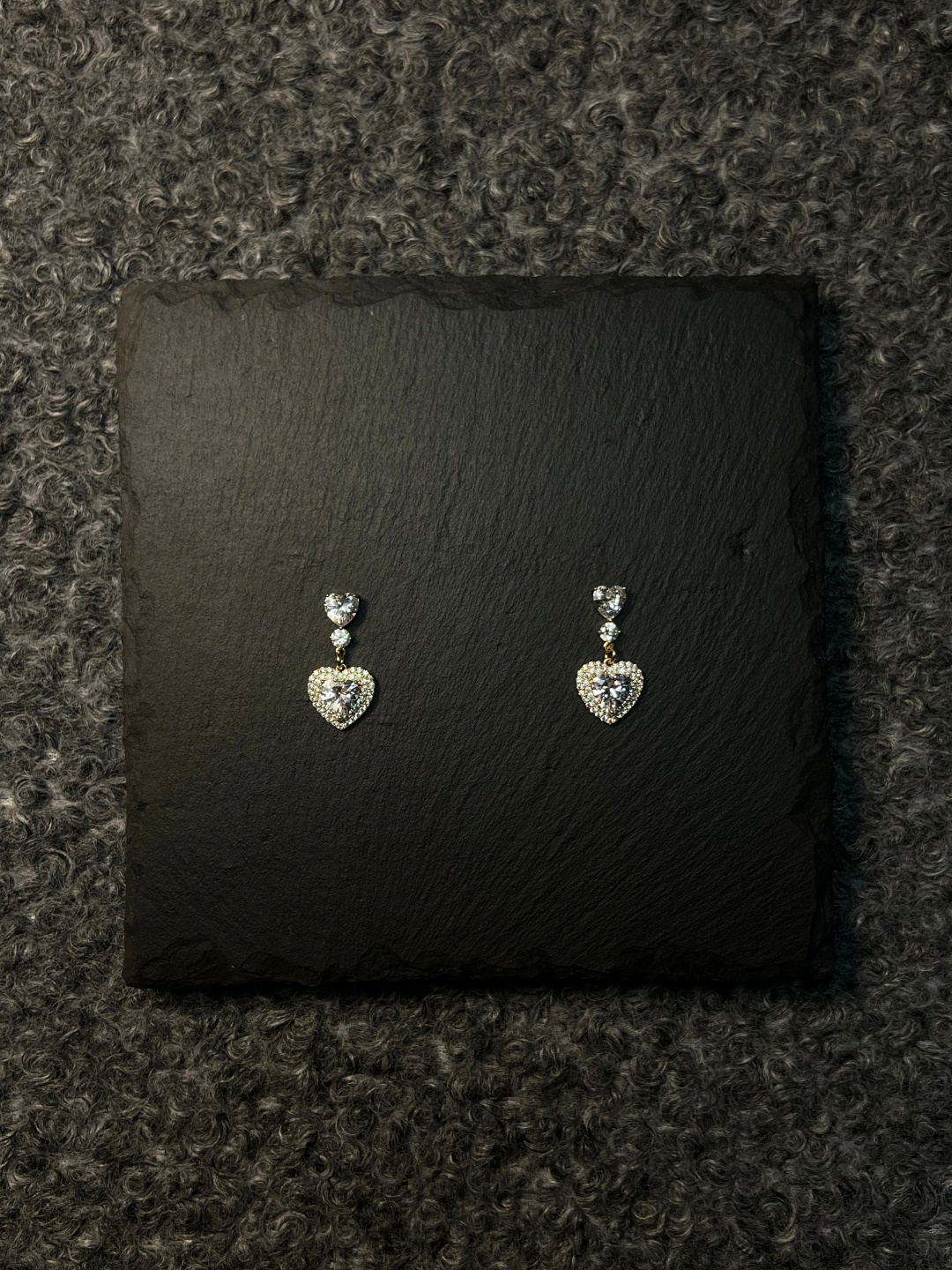 Heart - shaped Diamond Drop Stud Earrings