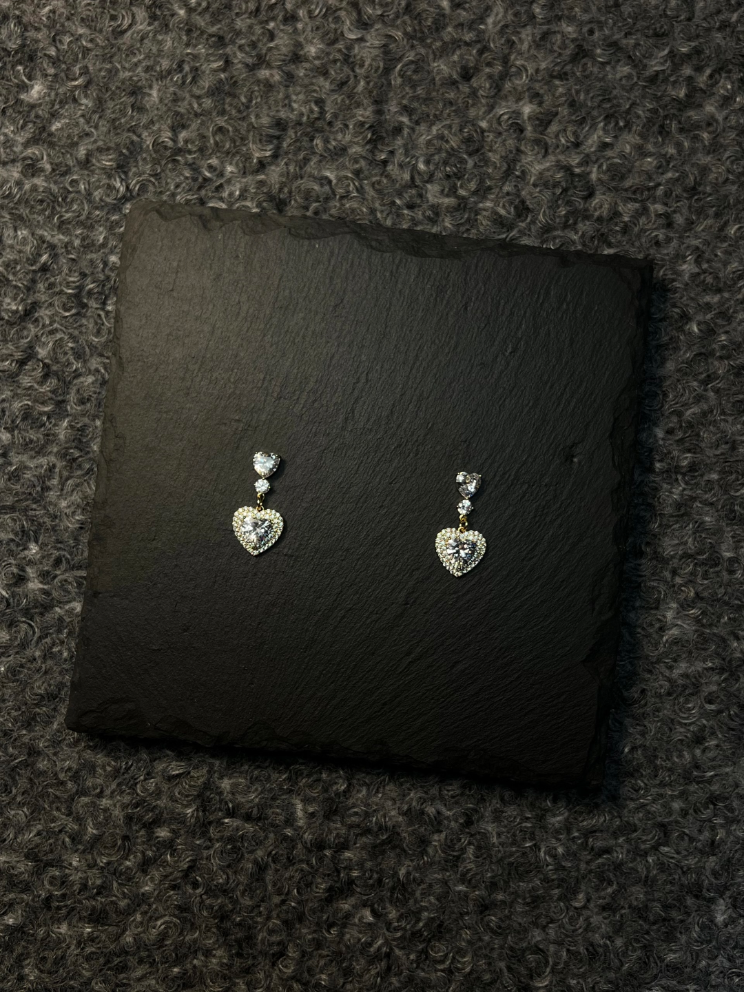 Heart - shaped Diamond Drop Stud Earrings