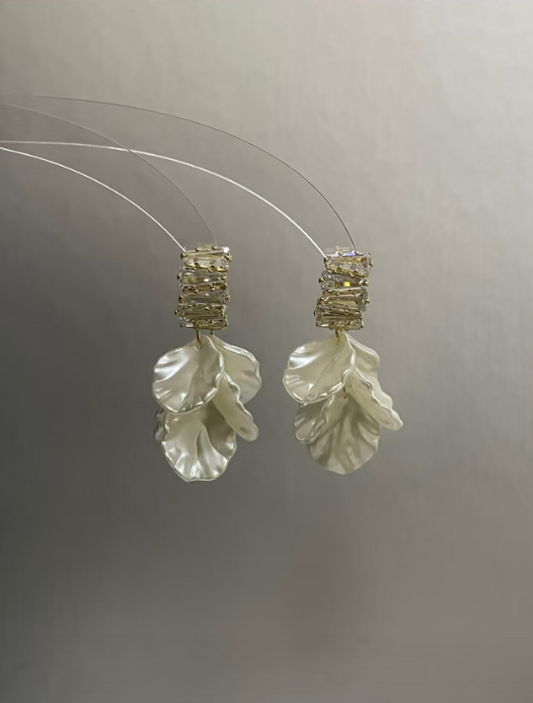 Diamond - decorated Petal Drop Earrings